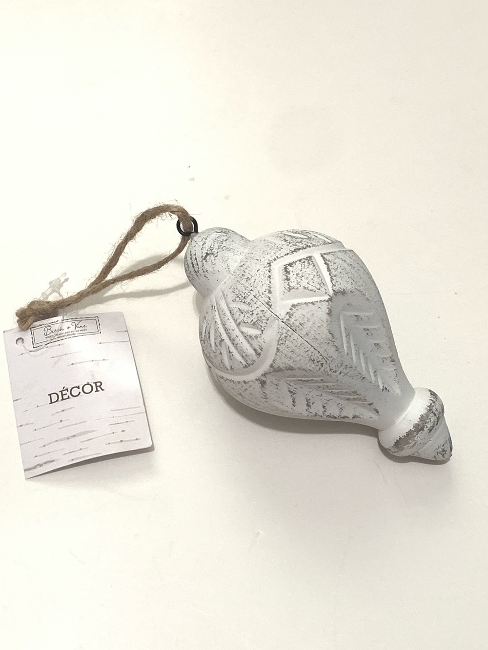 White Carved Ornament Décor with Twine Hanger